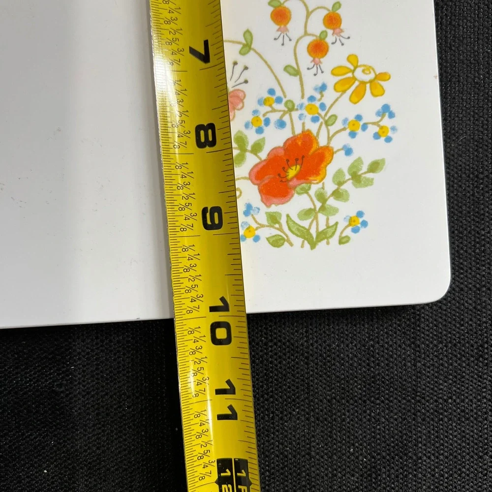Vintage White Glass Floral Cutting Board Counter Saver Wildflower 14x10 Retro